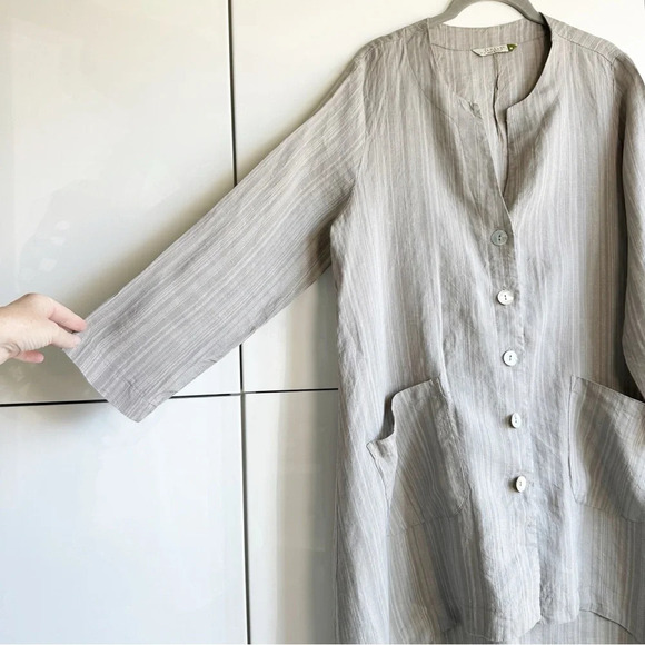 Chalet Linen Button Front Tunic Top Asymmetrical Lagenlook Size Medium Olive - Picture 2 of 9